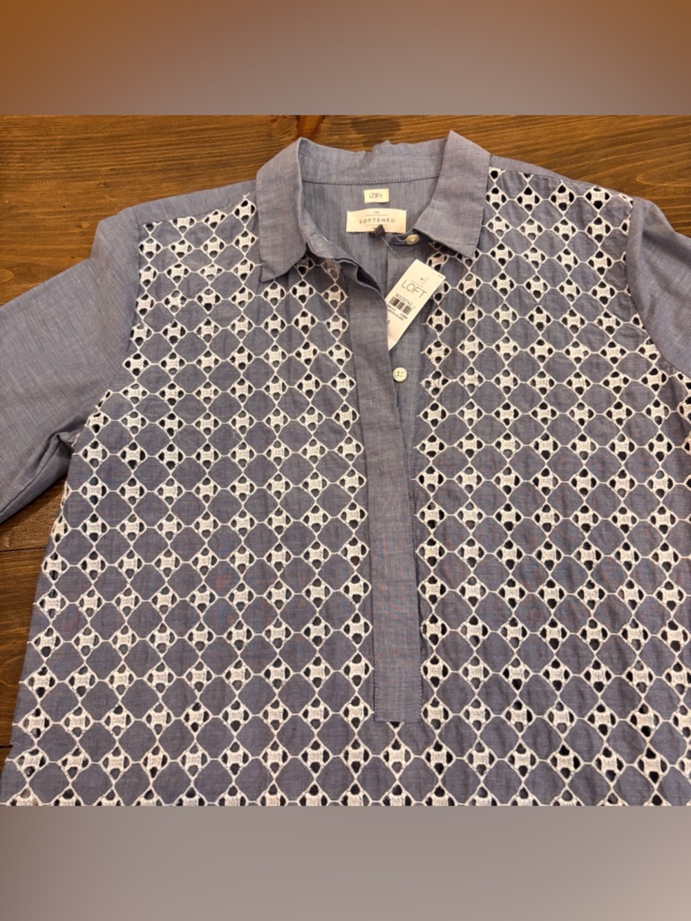 NWT Ann Taylor Loft Blue Eyelet “The Softened Shirt”, size S